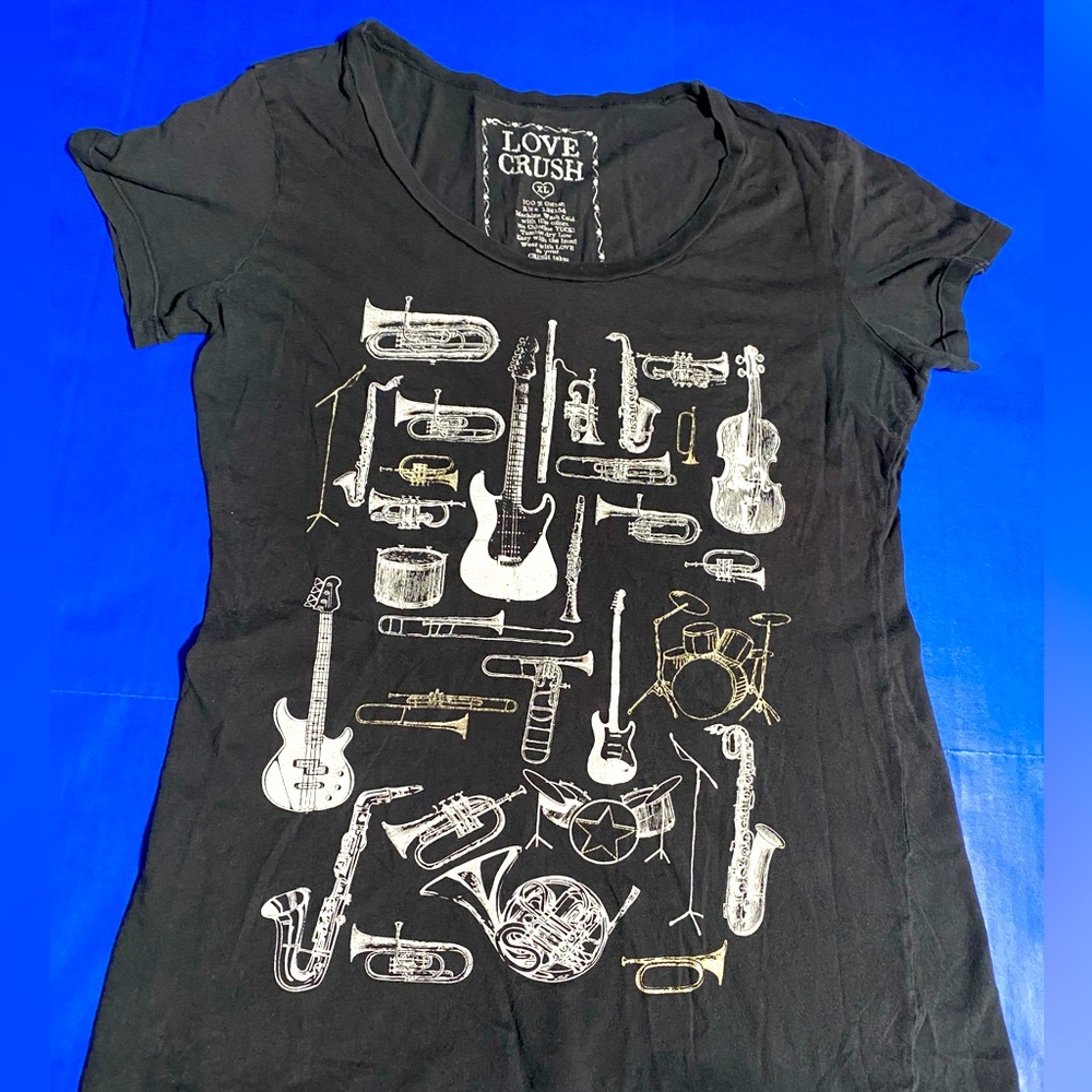 Music Instruments Y2K Black Graphic Tee by Love Crush Size XL